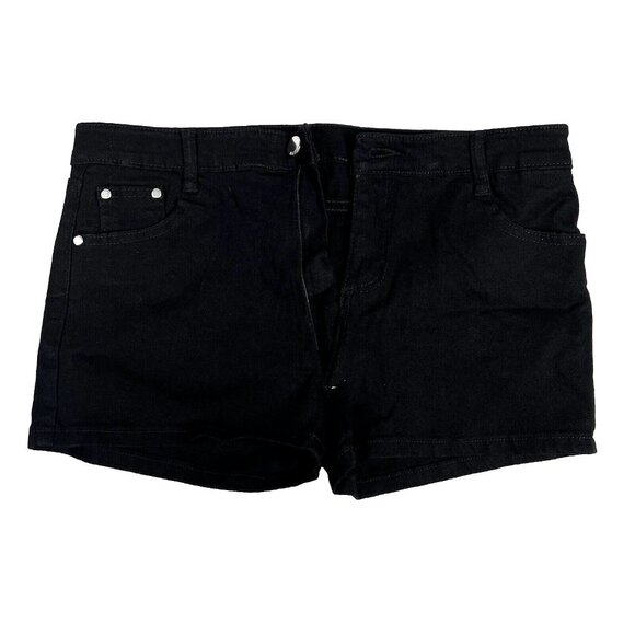 Denim Shorts Crotchless Zip Open Crotch Black Womens Small 5/6 - Picture 2 of 12